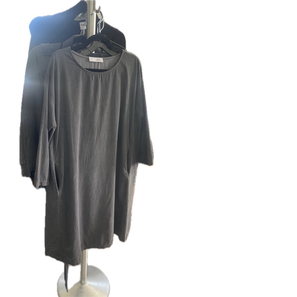 AMICI | M | Made in Italy Lagenlook 100% Cotton Ash Charcoal Graphite Maxi Dress